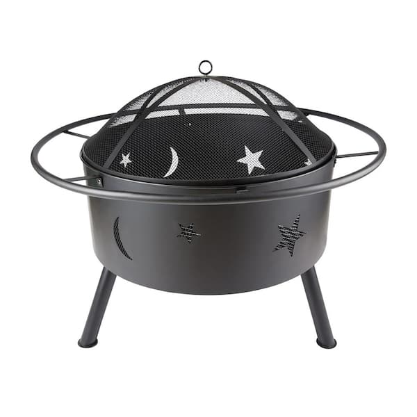 itapo 32.09 in. x 26.38 in. Round Metal Wood Burning Black Fire Pit