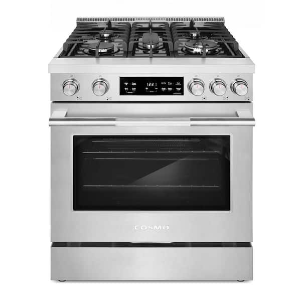 30 in. Stellar Collection 4.8 cu. ft. Gas Range, 5-Burners, Convection Oven, Cast Iron Grates, Stainless Steel