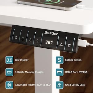 47 in. Rectangular White Wood Flip Sit to Stand Desk with 3-Height Memory Preset,USB Port and Writable Desktop