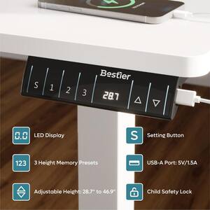 47 in. Rectangular White Wood Flip Sit to Stand Desk with 3-Height Memory Preset,USB Port and Writable Desktop