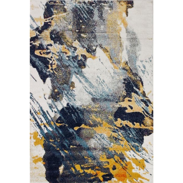 BASHIAN Everek Ivory/Blue 4 ft. x 6 ft. (3'6" x 5'6") Abstract Contemporary Accent Rug