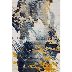 Everek Ivory/Blue 5 ft. x 8 ft. (5' x 7'6") Abstract Contemporary Area Rug