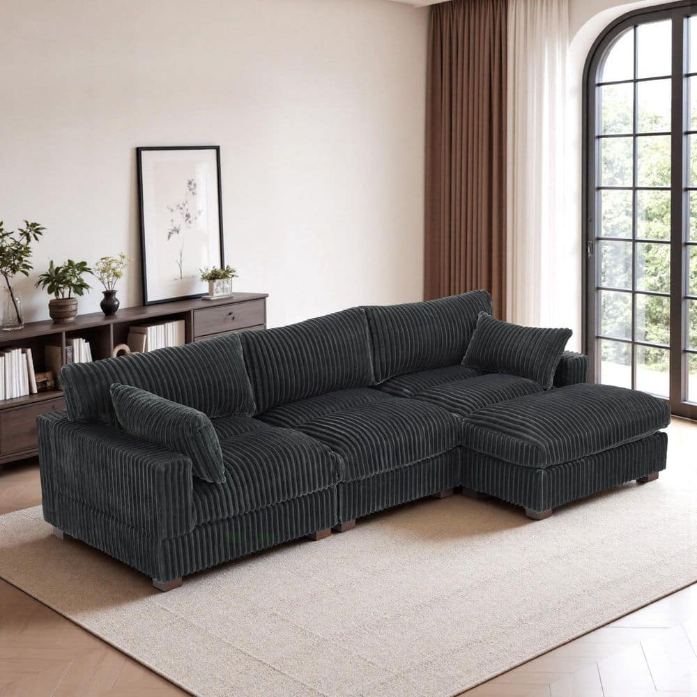 113.77 in. W Modern Square Arm 4-Piece Faux Rabbit Fur Fabric L-Shaped Modular Sectional Sofa in Gray price history on PriceWatchPro