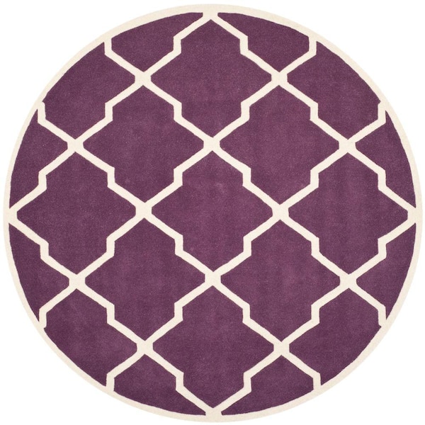 SAFAVIEH Chatham Purple/Ivory 7 ft. x 7 ft. Round Area Rug