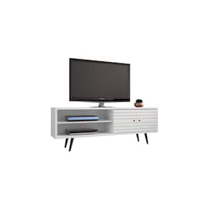Liberty 63 in. White and Gloss Composite TV Stand Fits TVs Up to 60 in. with Storage Doors