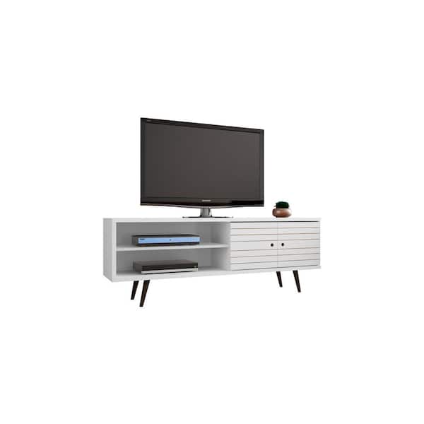 Manhattan Comfort Liberty 63 in. White and Gloss Composite TV Stand Fits TVs Up to 60 in. with Storage Doors