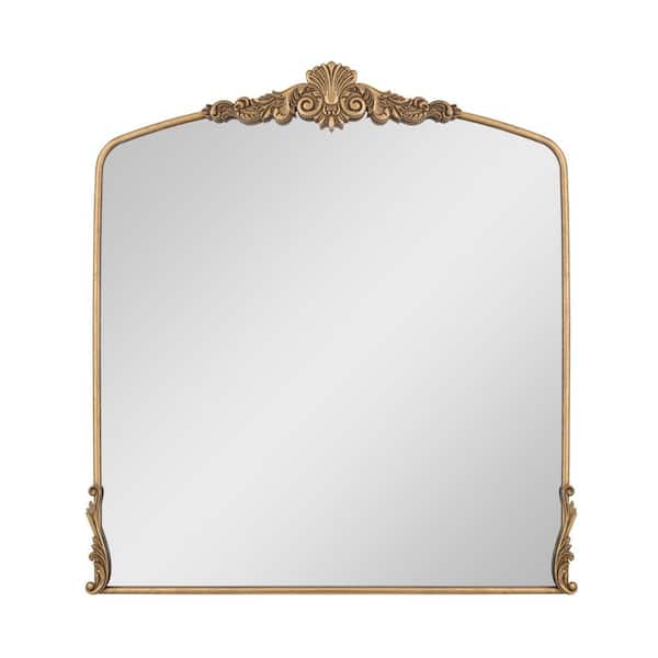 Elevatehome 37 in. W x 40 in. H Ornate Baroque Accent Arched Antique Gold Framed Wall Art Decorative Mirror, Living Room