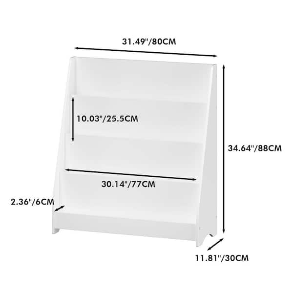 Mira 34.64 in. Tall White MDF Wood 4-Tier Freestanding Kids Bookcase with Open Display Shelves