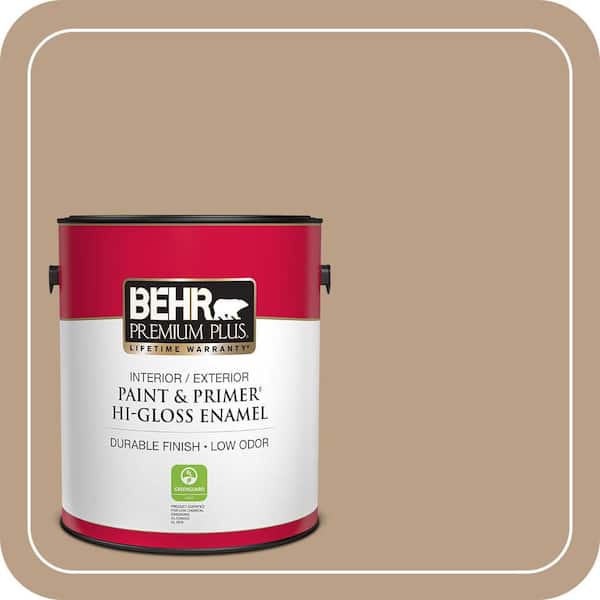 BEHR PREMIUM PLUS 1 gal. #ICC-52 Cup of Cocoa Hi-Gloss Enamel Interior/Exterior Paint & Primer