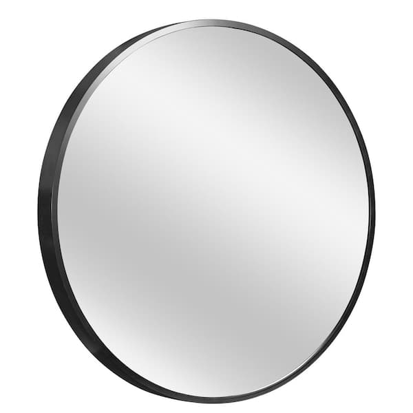Dovelina 20 in. W x 20 in. H Round Aluminum Alloy Framed Bathroom Vanity Mirror Black Wall Mirror 2-Pieces