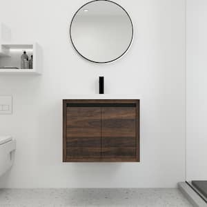 23.60 in. W. x 18.10 in. D x 20.50 in. H Single Sink Wall Mounted in California Walnut with White Resin Sink Top