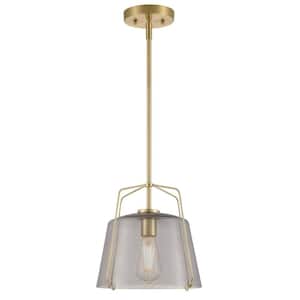 Hallein 1-Light Champagne Brass Shaded Pendant, with Smoke Grey Glass