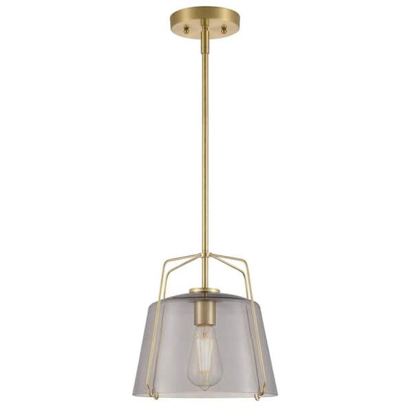 Westinghouse Hallein 1-Light Champagne Brass Shaded Pendant, with Smoke Grey Glass