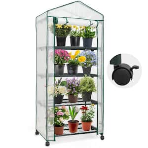 28 in. W x 19 in. D x 67 in. H Mini Rolling Gardening Greenhouse with Caster Wheels, 4-Tier Portable Rack Shelves, White