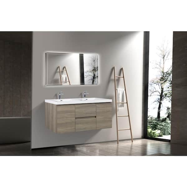 58.74 in. W Double Sinks Wall-Mounted Ash Gray Bath Vanity With White Resin Top Unassembled