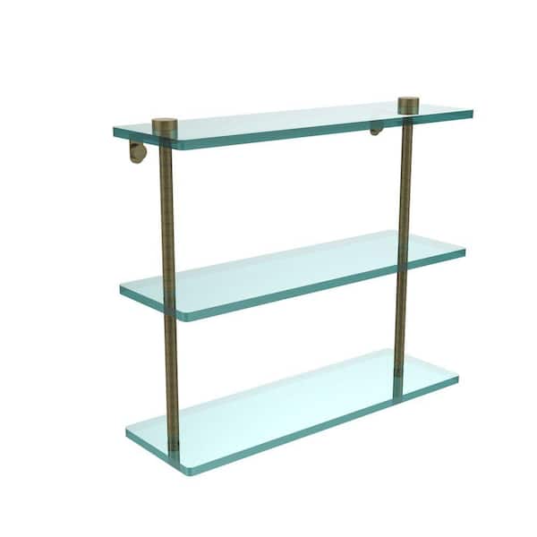Allied Brass 16 in. L x 15 in. H x 5 in. W 3-Tier Clear Glass Bathroom Shelf in Brushed Bronze