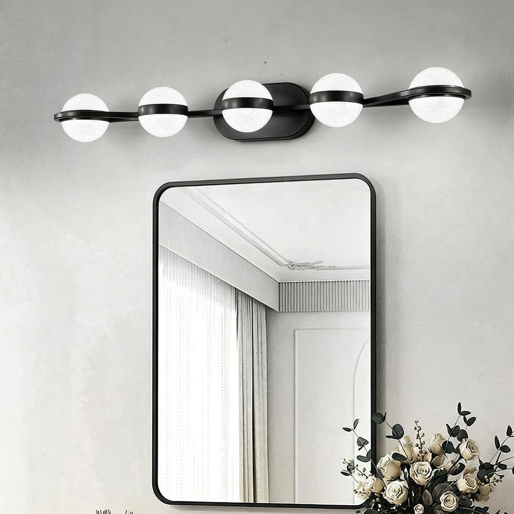 35 in. 5-Light Black LED Vanity Light with Crystal Sand Acrylic Shades Anti-Rust Moisture-Proof price history on PriceWatchPro