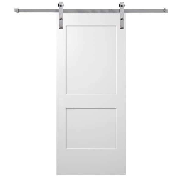 MMI DOOR 32 in. x 80 in. Smooth Monroe Primed Composite Sliding Barn Door with Stainless Steel Hardware Kit