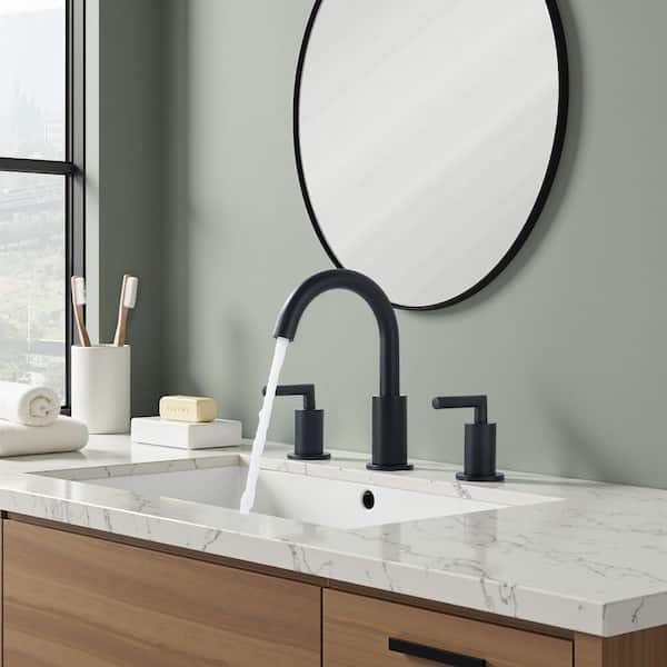 8 in. Widespread Double Handle Bathroom Faucet with 360° Swivel Spout in Black