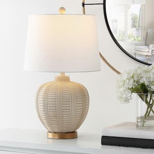 Marrla 23.25 in. Cream/Rose Gold Table Lamp with USB Port