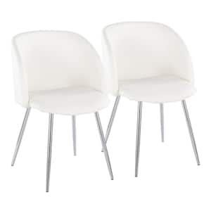 Fran White Faux Leather and Chrome Arm Chair (Set of 2)