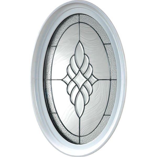 TAFCO WINDOWS 20 in. x 28.75 in. Oval Geometric Vinyl Window in Platinum Design, White