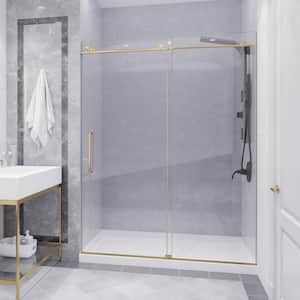 Leon 60 in. x 76 in. Frameless Sliding Shower Door in Brushed Gold with Handle