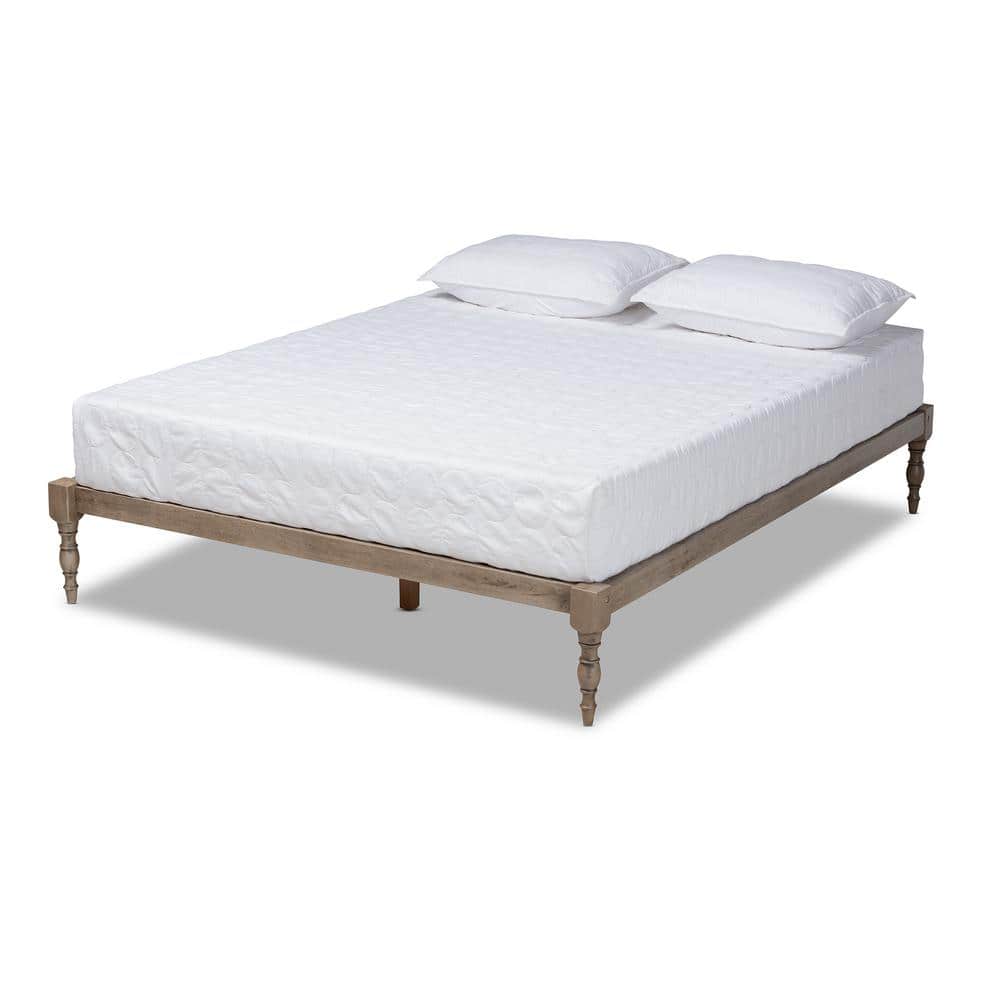 Iseline Antique Grey Solid Rubberwood Full Platform Bed Frame