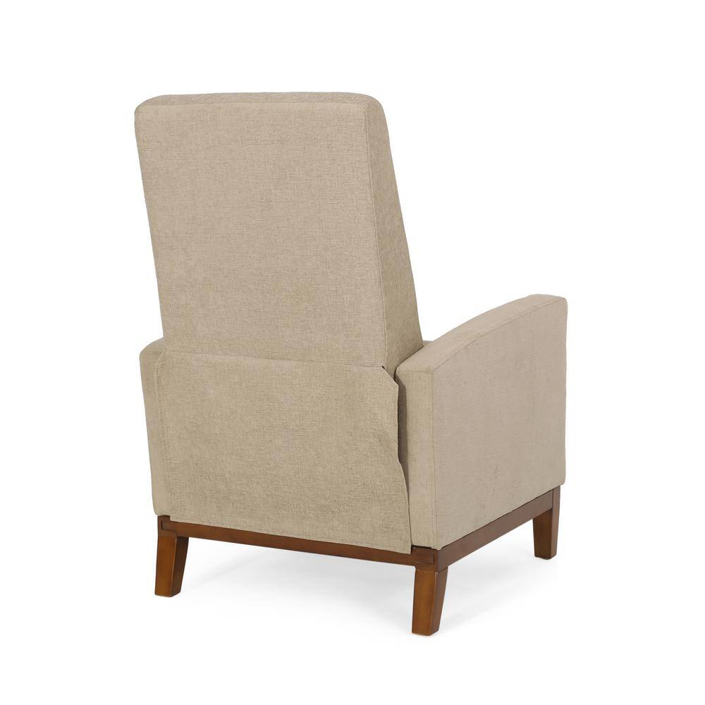 Sand and Brown Manual Pushback Wood Recliner