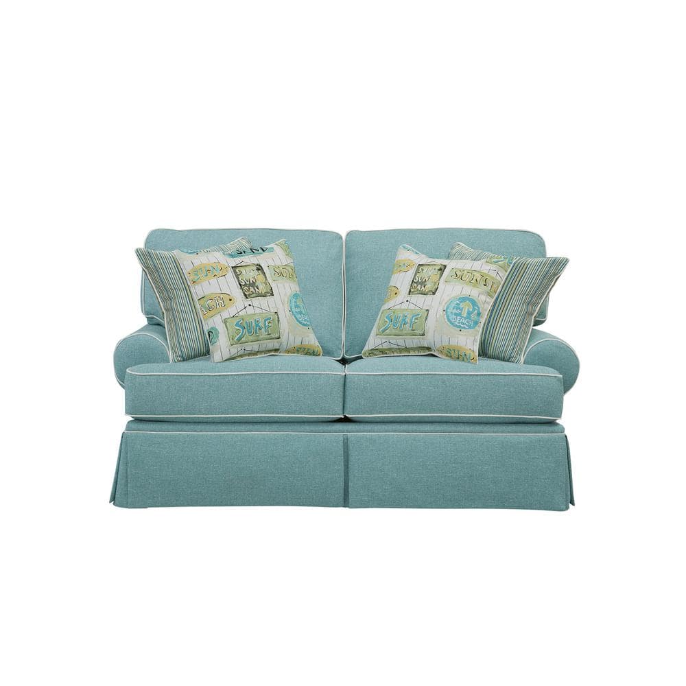 Aqua Linen Coastal Loveseat with Accent Pillows