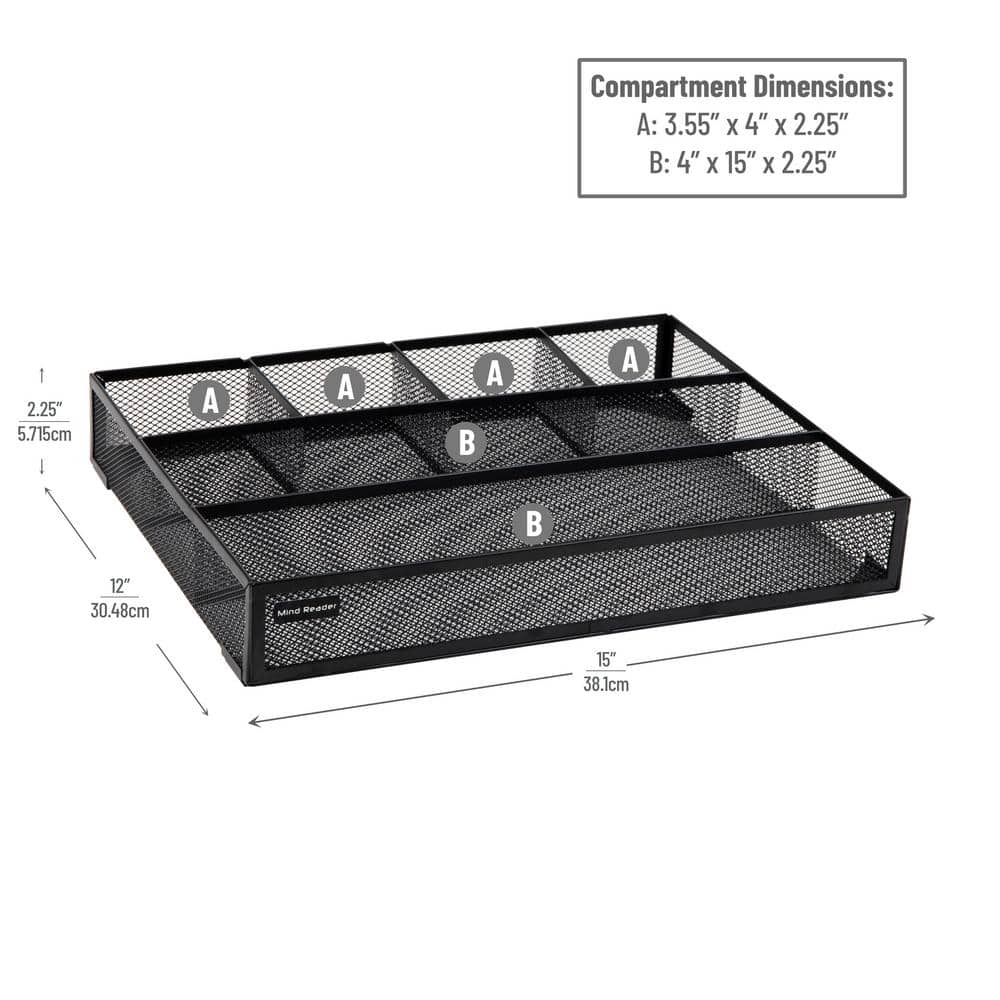 Mind Reader Mind Reader 2 Piece Mesh Deep Drawer Organizer, Desk Accessories Organizer, Black Wire Mesh 6 Compartments, Storage Drawer Organizer, Black