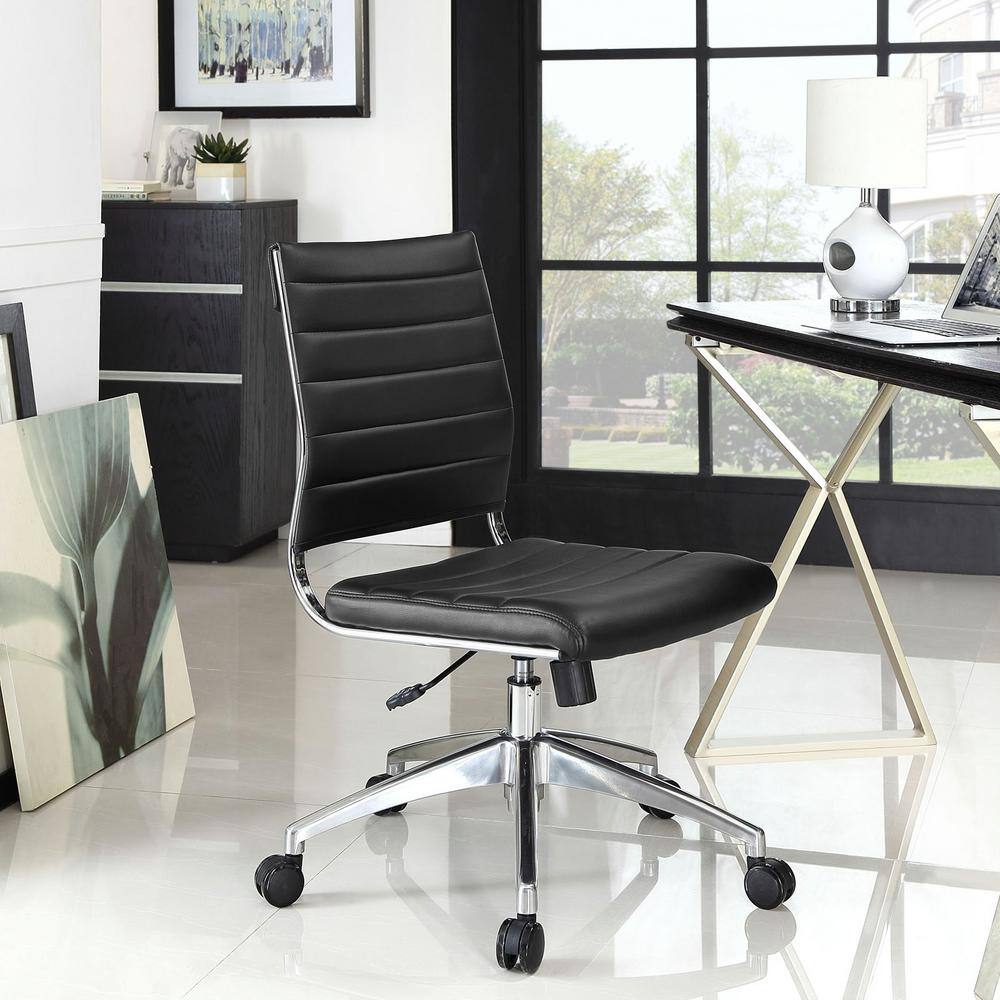 Black Vinyl Armless Midback Swivel Office Chair