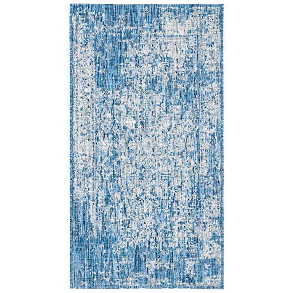 SAFAVIEH Courtyard Navy/Gray Doormat 3 ft. x 5 ft. Floral Oriental Indoor/Outdoor Area Rug