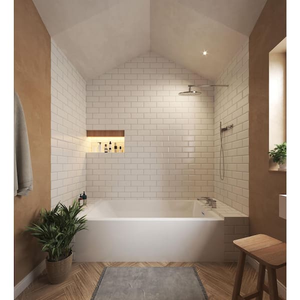 Grayley 60 in. L x 32 in. W Soaking Alcove Bathtub with Left Hand Drain in White with Shiny White Trim