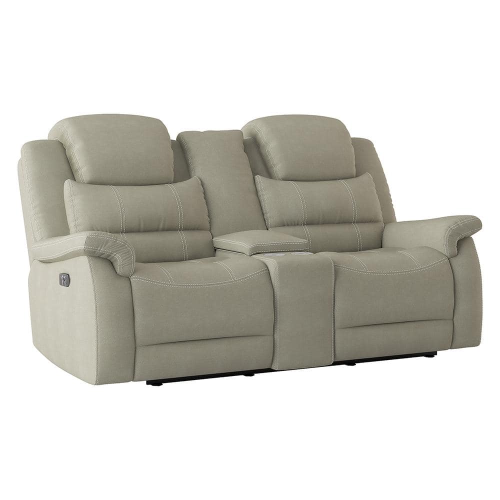 Gray Microfiber Manual Reclining Loveseat with Cup Holder
