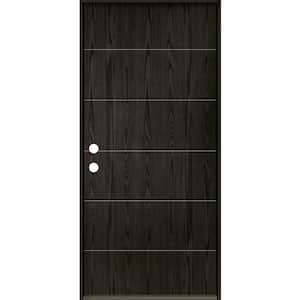 TETON Modern 36 in. x 80 in. Right-Hand/Inswing 6-Grid Solid Panel Baby Grand Stain Fiberglass Prehung Front Door