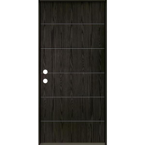 TETON Modern 36 in. x 80 in. Right-Hand/Inswing 6-Grid Solid Panel Baby Grand Stain Fiberglass Prehung Front Door