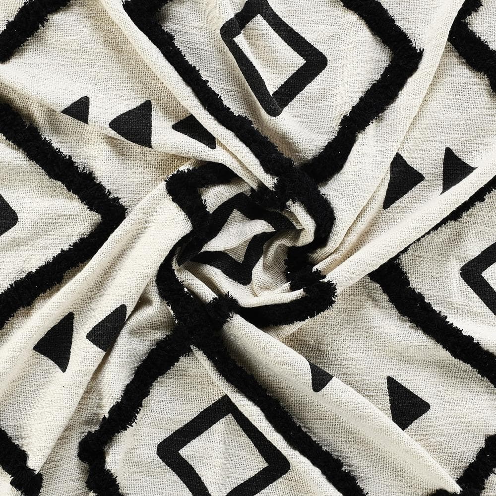 Handmade Tufted Cotton Throw Blanket - Geometric Black/White 50"x60"
