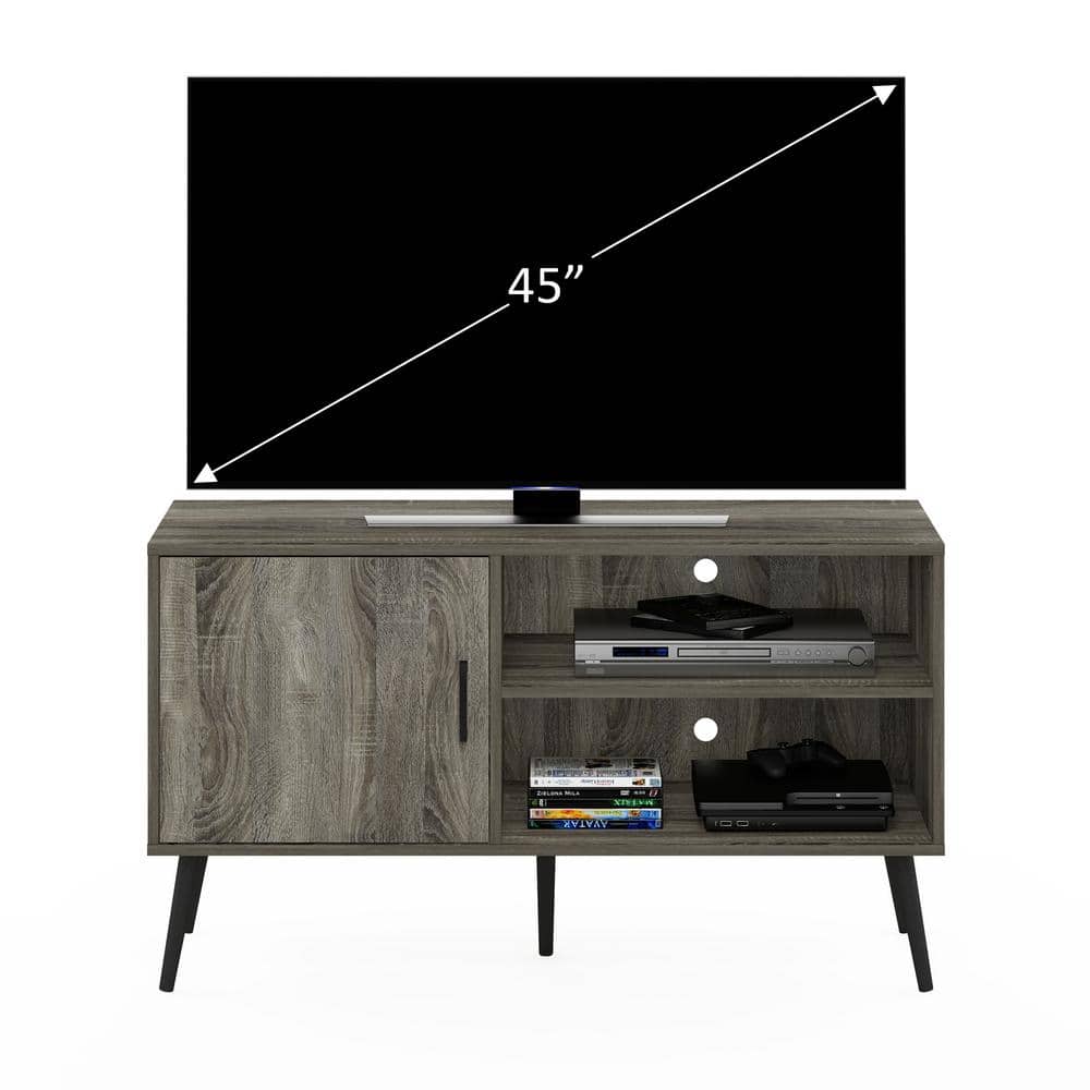 Claude French Oak Grey Mid-Century TV Stand with Cabinet