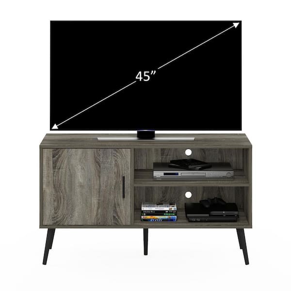 Furinno Claude 43.3 in. French Oak Grey TV Stand with A Cabinet and 2-Shelves Fits TV's up to 45 in. with Cable Management 19111GYW