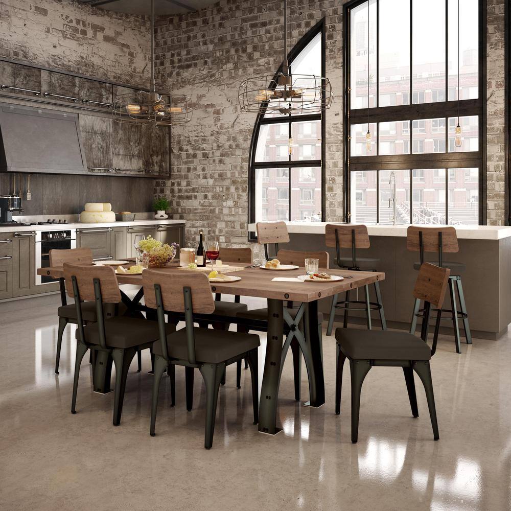Symmetry Industrial High Side Chair Brown Wood and Dark Grey Metal