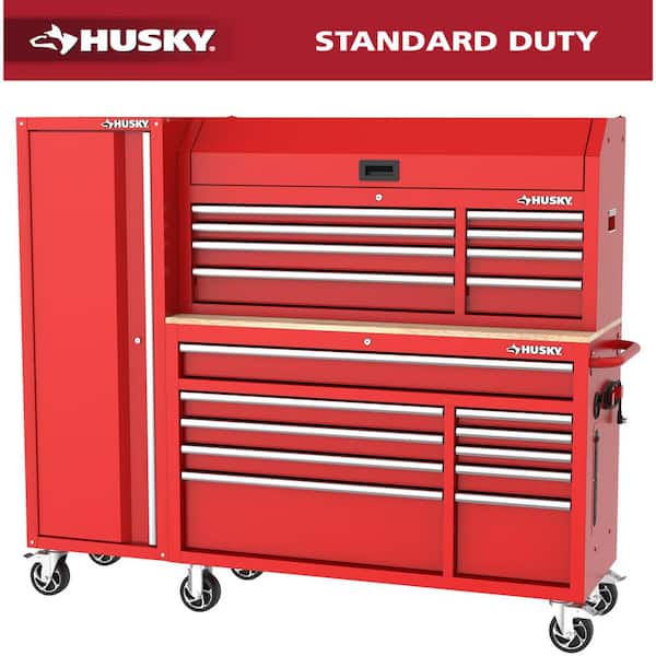 Modular Tool Storage 72 in. W Standard Duty Red Mobile Workbench Cabinet with 8-Drawer Top Chest and 20 in. Side Locker