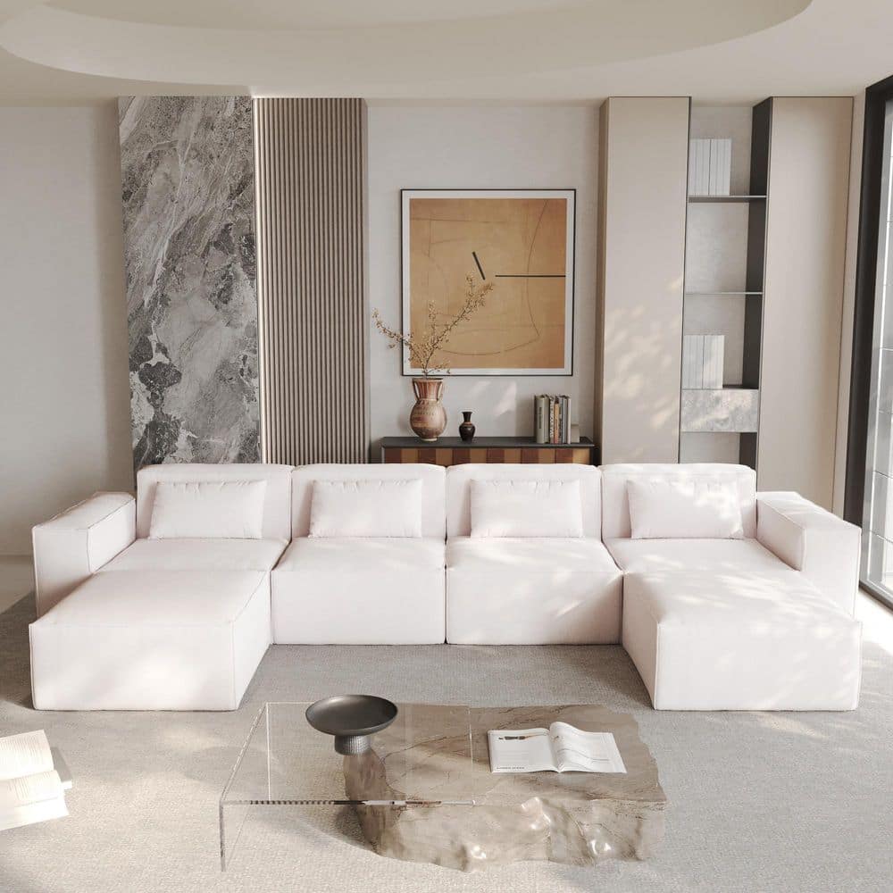 149.62 in. Square Arm Velvet Fabric U-Shaped Modular Sofa in Beige with Ottoman price history on PriceWatchPro