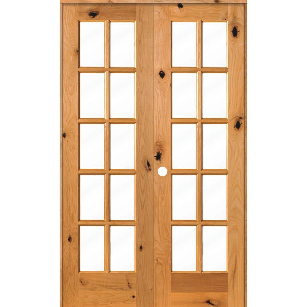 Krosswood Doors 48 in. x 80 in. Knotty Alder RightHanded 10Lite Clear Glass Clear Stain Wood