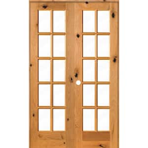 48 in. x 80 in. Knotty Alder Right-Handed 10-Lite Clear Glass Clear Stain Wood Double Prehung French Door