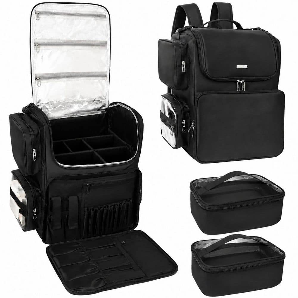 Hair Tool Organizer Backpack Heat Insulation Layer for Curling Iron Straightener Travel Black
