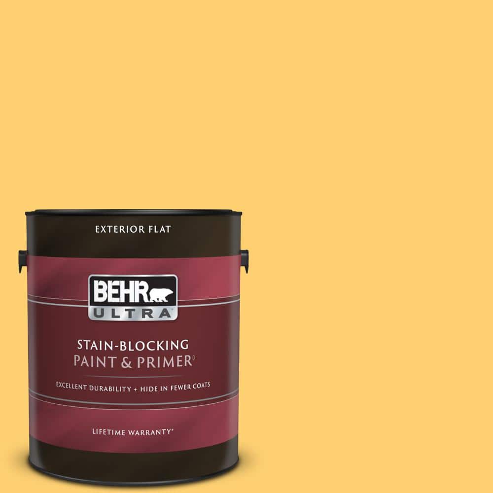 BEHR ULTRA 1 gal. 320B6 Mellow Yellow Flat Exterior Paint & Primer