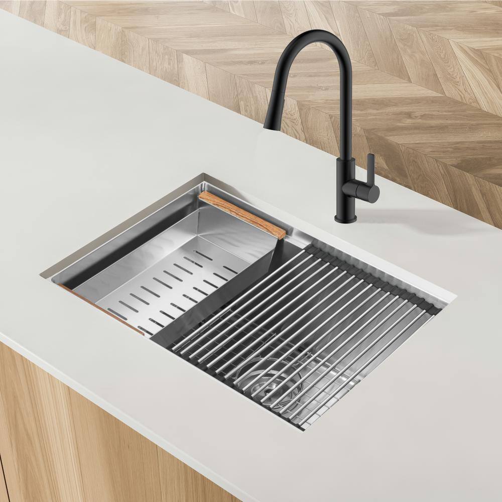 25" Stainless Steel Undermount Single Bowl Workstation Kitchen Sink