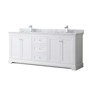 Avery 80 in. W x 22 in. D Bathroom Vanity in White with Marble Vanity Top in White Carrara with White Basins
