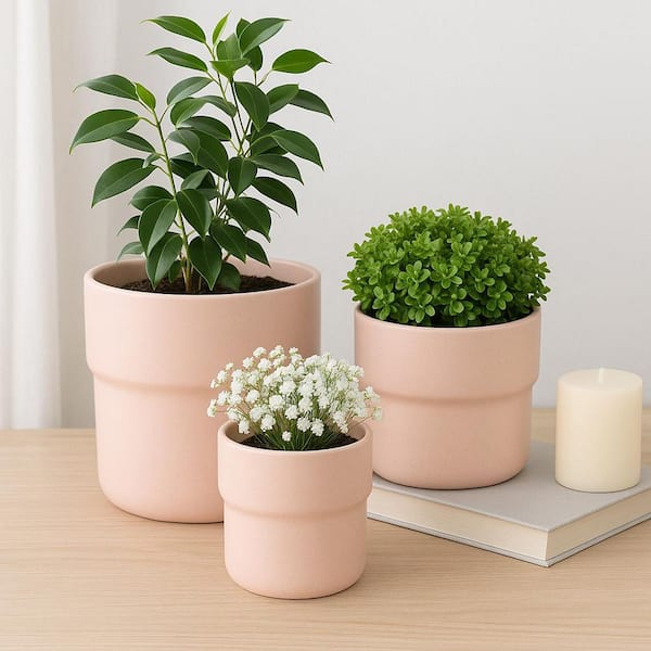 7 in. 9 in. and 10 in. Pink Ceramic Mushroom Decorative Pots (Set of 3)